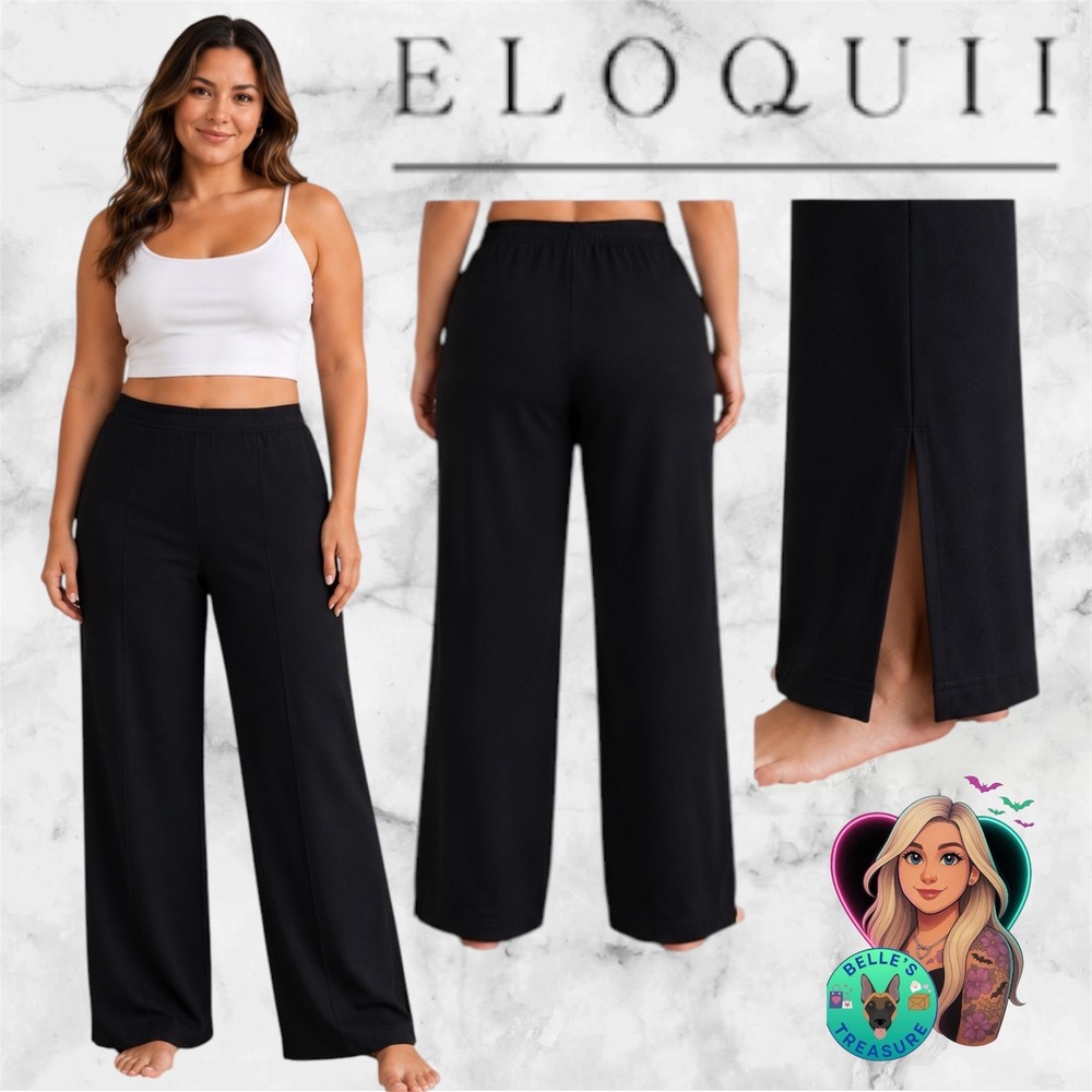 Eloquii Women's 20 Black Ponte Pintuck Wide Leg Pull On Pants Career Stretch $90
